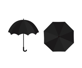 Black rain umbrella isolated on white background