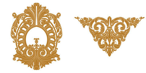 Set of golden vintage baroque ornament, corner. Retro pattern antique style acanthus.