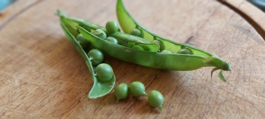 green peas on white background