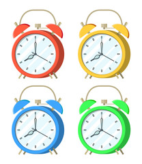 Set of alarm clock. Control strategy and tasks, business projects planning time management, deadline. Time management. Vector illustration flat style