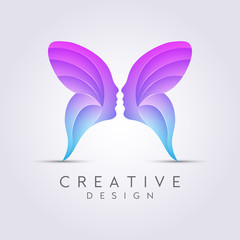 Combined Face with Butterfly Vector Illustration Design Clipart Symbol Logo Template