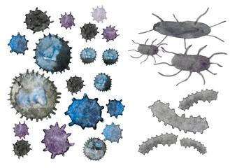 ハウスダスト　細菌　イメージ水彩画