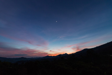 Colorful sky just before sunrise at Phu Lung ka,Thailand