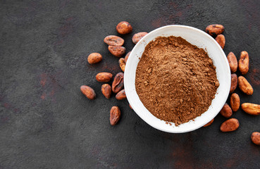 Bowl with Cocoa powder and beans