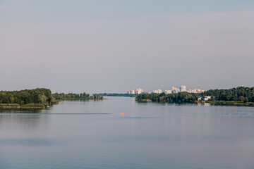 Obraz premium Water area wide river. Calm on wide river