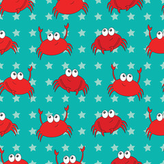Cute Crabs with stars on Teal