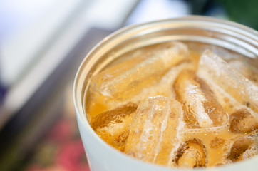 close up coffee with ice .Ice coffee is Thai style coffee. 