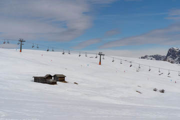 Beautiful winter landscape view on the ski area seiser alm in south tyrol