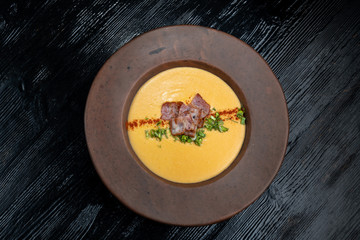 Split pea soup with smoked. Healthy homemade thick split soup.