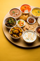Indian Hindu Veg Thali / food platter, selective focus
