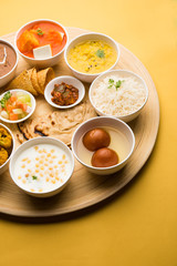 Indian Hindu Veg Thali / food platter, selective focus