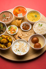 Indian Hindu Veg Thali / food platter, selective focus