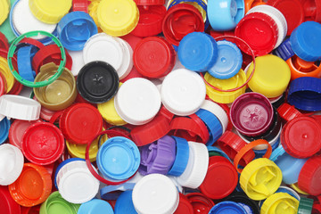 Plastic bottle caps collected for recycling