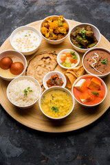 Indian Hindu Veg Thali / food platter, selective focus