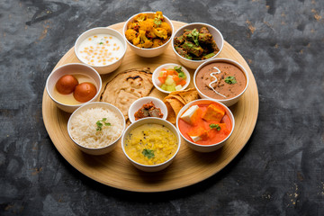 Indian Hindu Veg Thali / food platter, selective focus