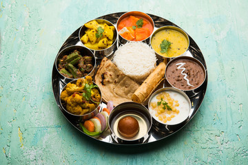Indian Hindu Veg Thali / food platter, selective focus