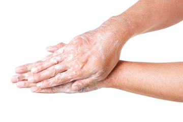 Cleaning Hands. Washing hands. ISOLATED ON WHITE BACKGROUND.