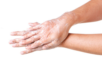 Fototapeta premium Cleaning Hands. Washing hands. ISOLATED ON WHITE BACKGROUND.