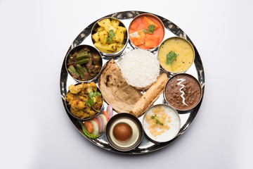 Indian Hindu Veg Thali / food platter, selective focus