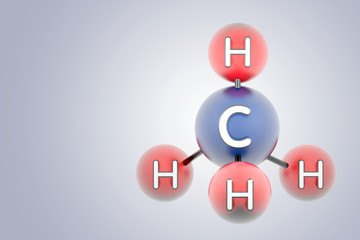 ch4 - molecule methane. Render of 3d model with copy space.