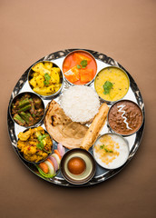 Indian Hindu Veg Thali / food platter, selective focus