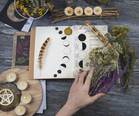 Witch preparing ingredients for moon ritual