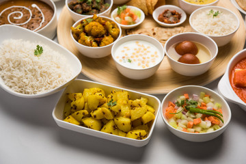 Indian Hindu Veg Thali / food platter, selective focus
