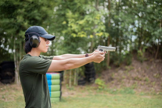 A man is practicing shoot gun