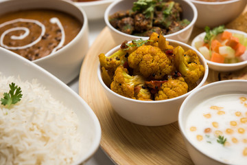 Indian Hindu Veg Thali / food platter, selective focus