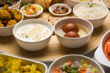 Indian Hindu Veg Thali / food platter, selective focus
