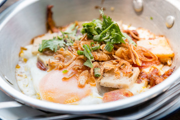 Breakfast Fried eggs pan with topping