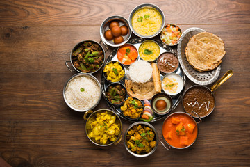 Indian Hindu Veg Thali / food platter, selective focus