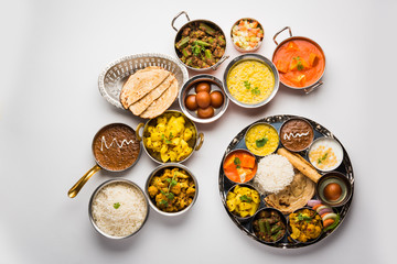 Indian Hindu Veg Thali / food platter, selective focus