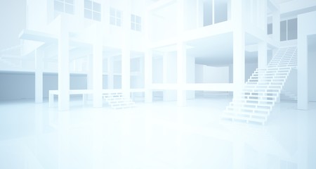 Fototapeta premium Abstract architectural white interior of a minimalist house with large windows. 3D illustration and rendering.