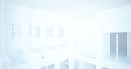 Fototapeta premium Abstract architectural white interior of a minimalist house with large windows. 3D illustration and rendering.