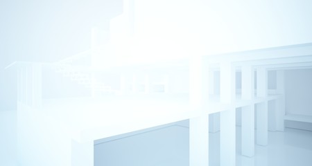 Fototapeta premium Abstract architectural white interior of a minimalist house with large windows. 3D illustration and rendering.