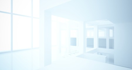 Fototapeta premium Abstract architectural white interior of a minimalist house with large windows. 3D illustration and rendering.