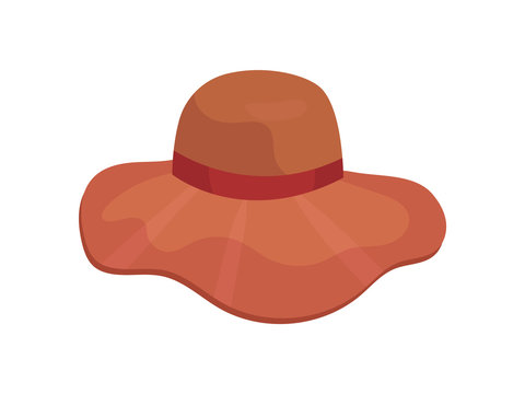 Red hat with wide brim for women. Vector illustration on white background.