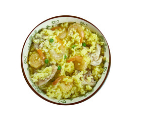 Paella with cod and shrimp