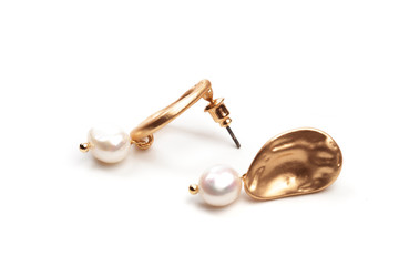 golden earrings isolated on white background - Image