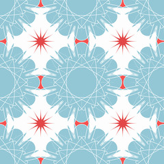 Fototapeta na wymiar Vector blue red mosaic pattern. Modern contrast geometric seamless decoration. Repetition design, ceramic print, interior line elements, simple ornament. Flat vintage wallpaper