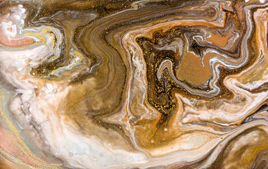 Bronze and gold marbling pattern. Golden marble liquid texture.