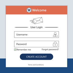 Login form page on modern background style for website ui elements, online registration, smartphone mockups, app development, user profile, access to account concept. Vector 10 eps