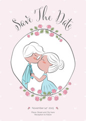 wedding or valentine's day couple kissing on pink heart background layout template