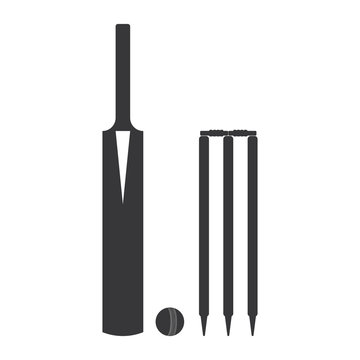 Cricket bat, ball, stumps and bails icon