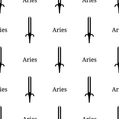 Seamless pattern with aries zodiac sword sign. Black silhouette of zodiacal weapon. Astrological, horoscope sign. Vector illustration for design, web, wrapping paper, fabric, wallpaper.