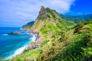 Fotobehang Beautiful landscape scenery of Madeira Island - View from Miradouro de Sao Cristovao in the Northern coastline, Sao Vicente area near Boaventura, Portugal © Simon Dannhauer