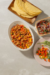Mexican pork tacos with vegetables. Delicious tacos