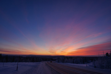 Sunset on far north of Russia in Murmansk