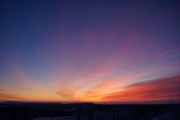 Sunset on far north of Russia in Murmansk